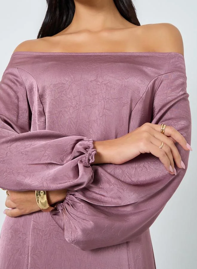Styli Styli Pink Off Shoulder Maxi Evening Dress