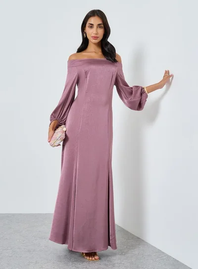 Styli Styli Pink Off Shoulder Maxi Evening Dress