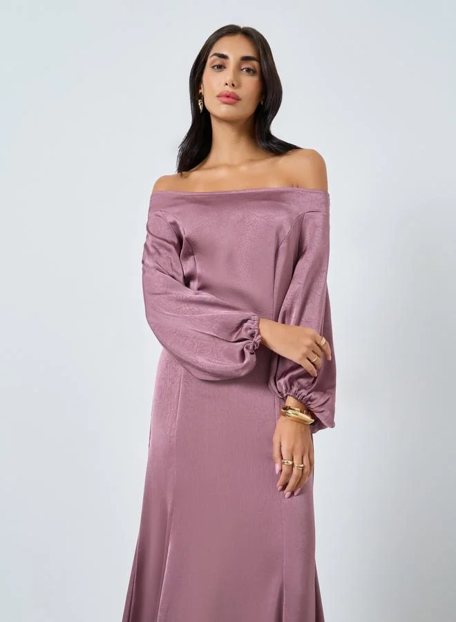 Styli Styli Pink Off Shoulder Maxi Evening Dress