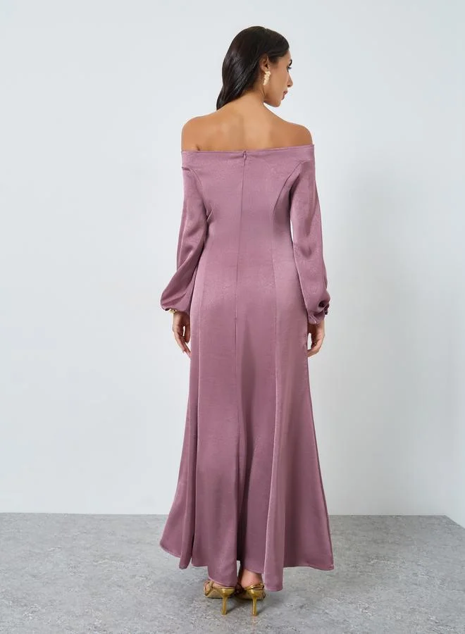 Styli Styli Pink Off Shoulder Maxi Evening Dress