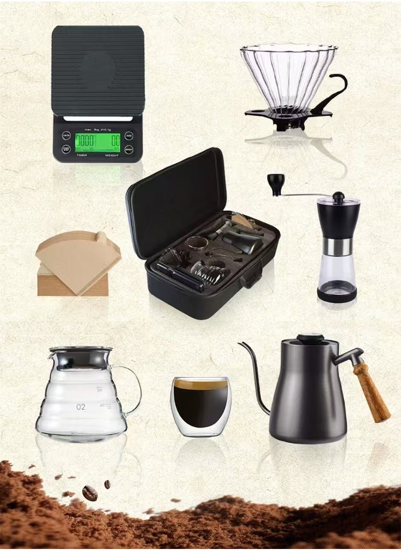CHOIWIN V60 Pour Over Coffee Set,7-Piece Drip Coffee Maker Set,Hand Brewing Coffee Accessories Kit,ALL In 1 Portable Travel Bag 57*16*27cm  - Image 1