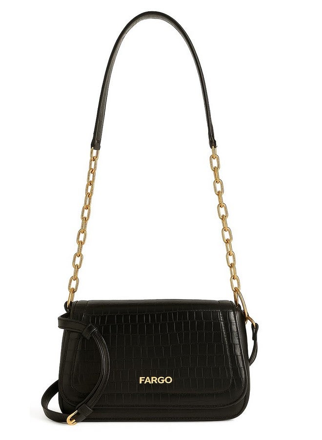 Fargo Duchess Black Shoulder Bag for Women | Croco Textured Vegan Leather Handbag with RFID Pockets, YKK Zipper, Crossbody Strap | Stylish Sling Tote for College, Casual & Party Use - Image 1