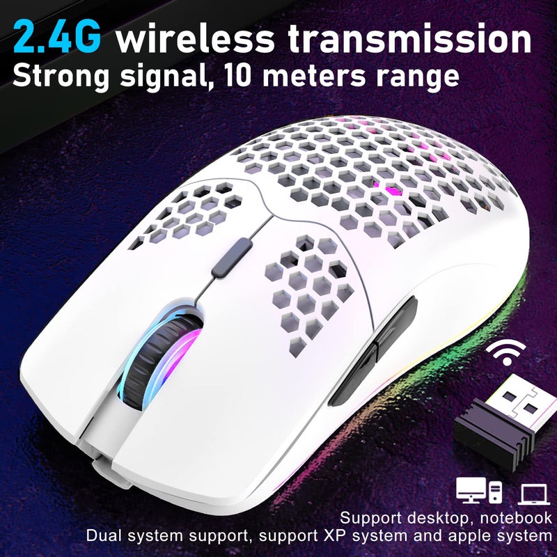XINMENG Wireless Gaming Mouse Lightweight Honeycomb Design 3200 DPI Rechargeable Gaming Mouse with 16 Rainbow Backlit, USB Receiver,Compatible with PC Gamers and Xbox and PS4 Users - Image 2