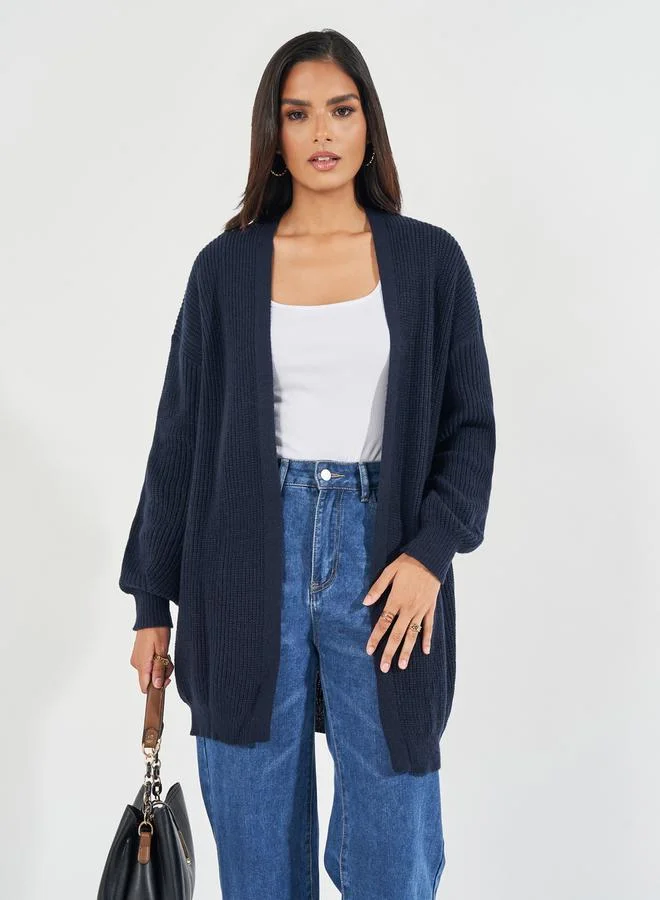 Styli Regular Fit Longline Cardigan with Volume Sleeves