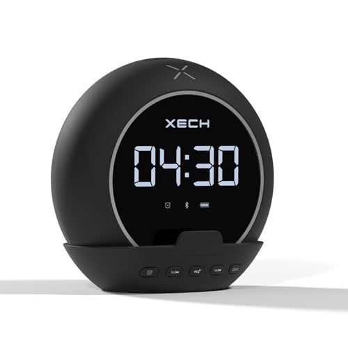 Xech Alarm Clock with Speaker for Heavy Sleepers | Small Table Clock for Students | USB Powered Bedside Clocks | Phone Stand & Pen Holder for Women, Wife (Ellipse, Black) - Image 1
