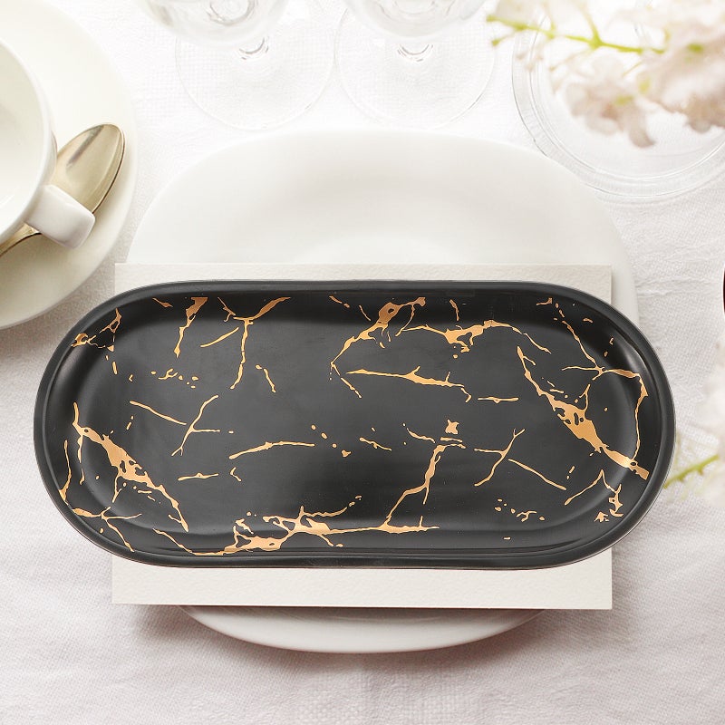 1pc Elegant Marbled Ceramic Steak Plate Food Dish Jewelry Display Tray - Image 1