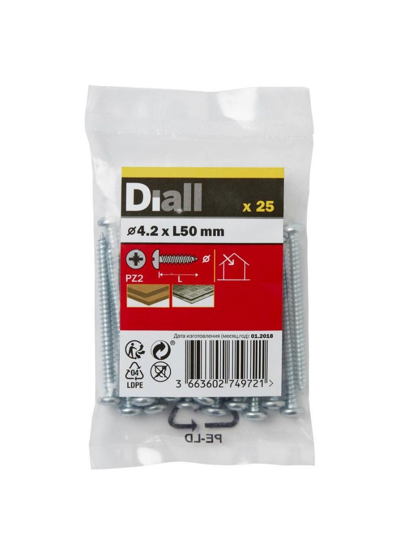 Zinc Plated Carbon Steel Pan Head Screw Pack 4 2 X 50 Mm 25 Pc