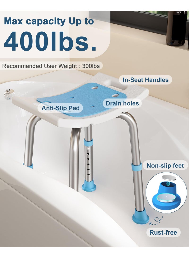 Adjustable Shower Chair with Suction Cup Feet, 400 lbs Capacity, for Elderly & Disabled - Light Blue - Image 2