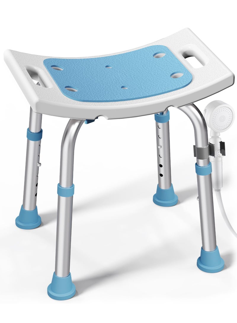 Adjustable Shower Chair with Suction Cup Feet, 400 lbs Capacity, for Elderly & Disabled - Light Blue - Image 3