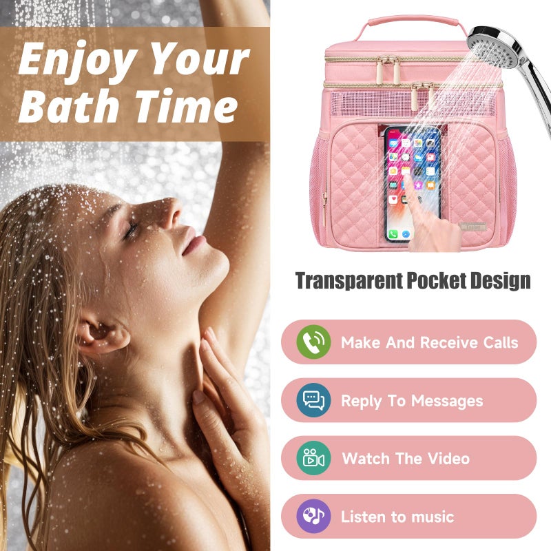 Tealari Large Toiletry Bag for Women Men,Bathroom Bag,Water Resistant Shower Bag,Makeup Bag,Portable Shower Caddy for College Dorm,Hanging Travel Toiletry Bag with Transparent Waterproof Phone Pocket - Image 3