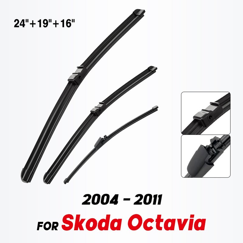 Wiper Blades For Skoda Octavia 2 Door Hatchback 2004 2011 24 19 16 Inches Natural Rubber - Image 3
