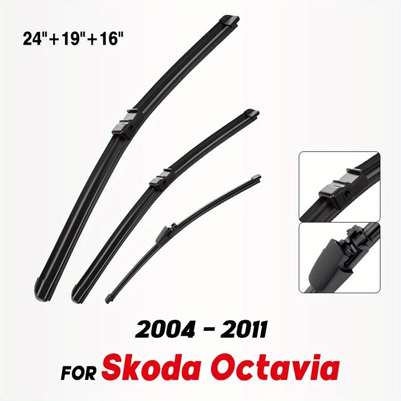 Wiper Blades For Skoda Octavia 2 Door Hatchback 2004 2011 24 19 16 Inches Natural Rubber - Image 1
