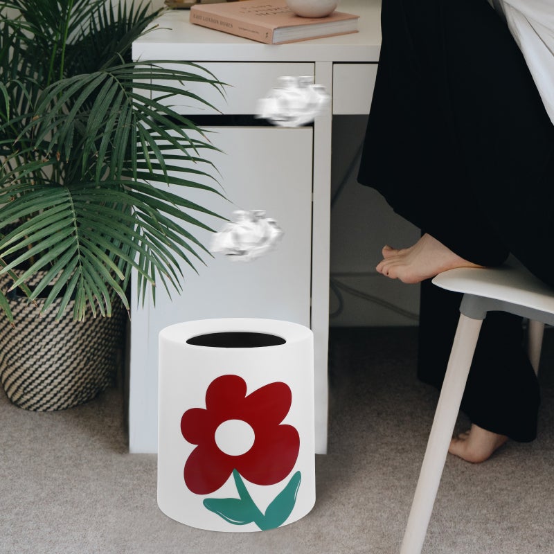 Flower Trash Can Bathroom Trash Can Waste Basket Double-layer Garbage Can Trash Bin - Image 2