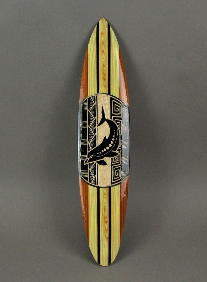 Things2Die4 Hand Crafted Wooden Tribal Dolphin Design Surfboard Wall Hanging 20 Inches Brown, One Size - Image 4