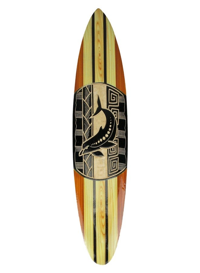 Things2Die4 Hand Crafted Wooden Tribal Dolphin Design Surfboard Wall Hanging 20 Inches Brown, One Size - Image 1