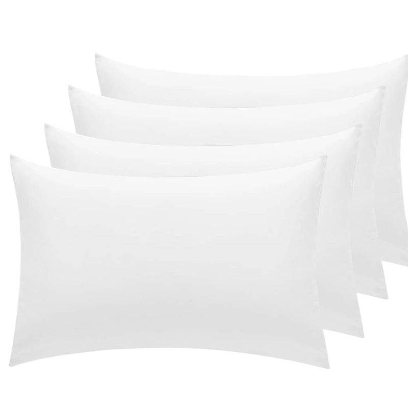 Linens World Pillow Cases 4 pack  Egyptian Cotton 200 Thread Count Pillow CasesPillow Protectors Hotel Quality Fabric  Wrinkle free pillows Cover Pack of 4 Standard 50x75 cm White
