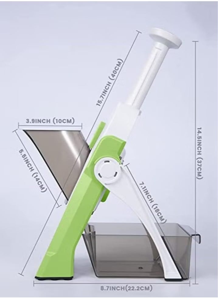 A ZONE Stainless Steel Mandoline Chopper for Vegetable with Spring Slicer Safety Holder Ideal for Multipurpose Kitchen Use-Green/White  - Image 3