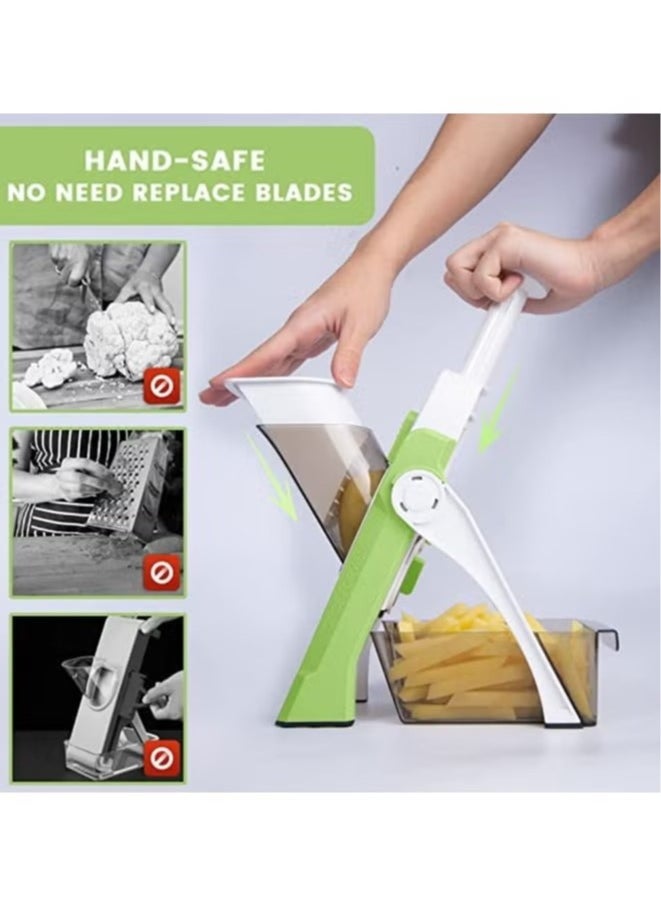 A ZONE Stainless Steel Mandoline Chopper for Vegetable with Spring Slicer Safety Holder Ideal for Multipurpose Kitchen Use-Green/White  - Image 4