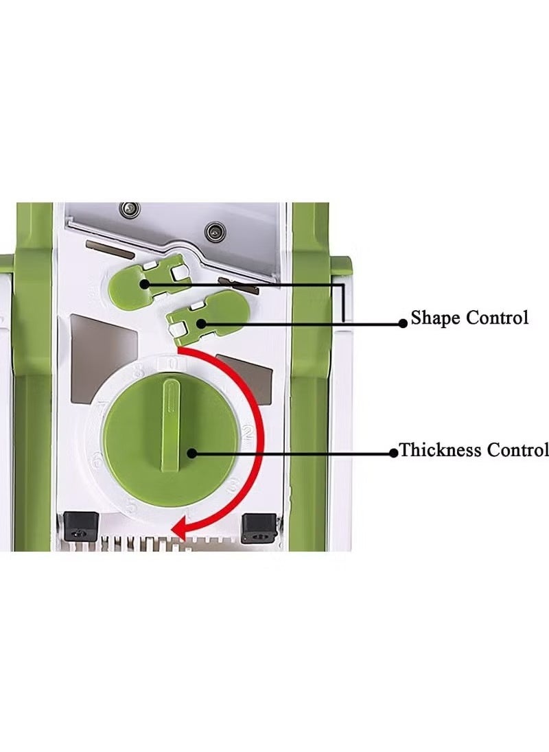 A ZONE Stainless Steel Mandoline Chopper for Vegetable with Spring Slicer Safety Holder Ideal for Multipurpose Kitchen Use-Green/White  - Image 5