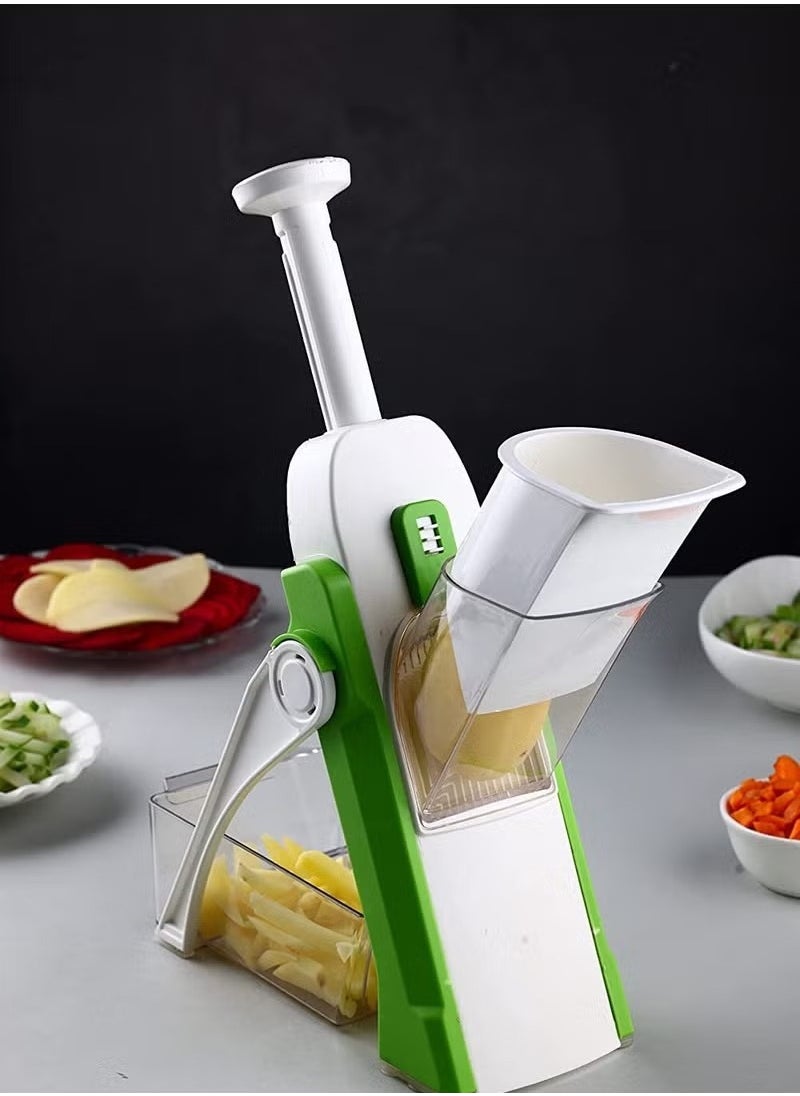 A ZONE Stainless Steel Mandoline Chopper for Vegetable with Spring Slicer Safety Holder Ideal for Multipurpose Kitchen Use-Green/White  - Image 1