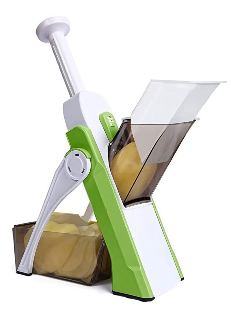 A ZONE Stainless Steel Mandoline Chopper for Vegetable with Spring Slicer Safety Holder Ideal for Multipurpose Kitchen Use-Green/White  - Image 2