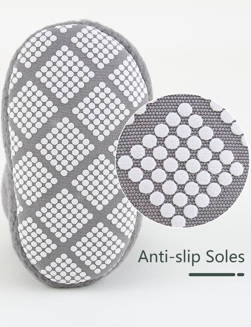 Bibimom Infant Baby Foot Boy Girl Booties Soft Fleece Non-Slip House Shoes Slippers 6-12 Months Gray - Image 4