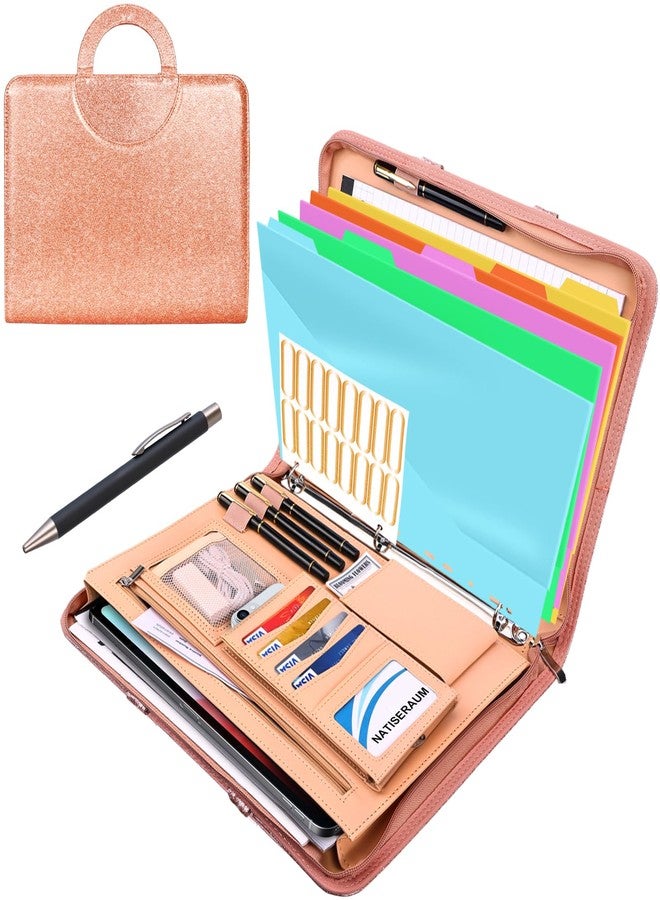 NATISERAUM Padfolio Portfolio Binder with Handle, 3-Ring Folder Organizer, Vegan Leather Portfolio with Notepad Includes 5 Dividers with 10 Pockets for Documents Filesfor Documents Files and 1 Pen - Image 1