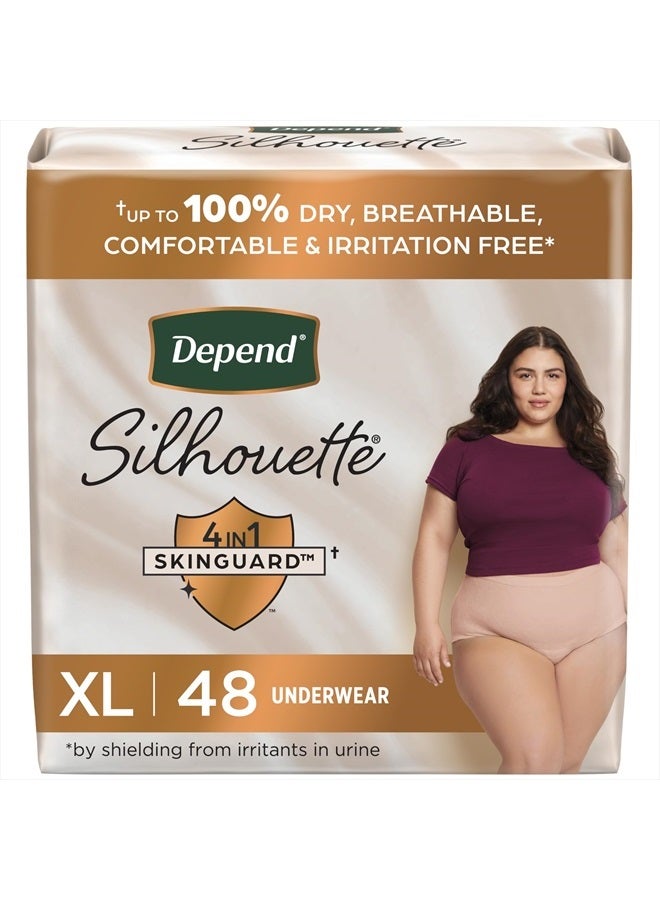 Depend Silhouette Adult Incontinence & Postpartum Bladder Leak Underwear for Women, Maximum Absorbency, Extra Large, Pink, 48 Count, Packaging May Vary  - Image 1