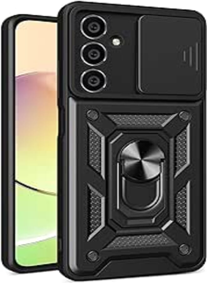Compatible with Samsung Galaxy S23 FE Premium Protection Back Case with Camera Slide Cover Built-in Ring Stand Shockproof Case Compatible with Samsung Samsung Samsung s23 fe 5G (Black) 