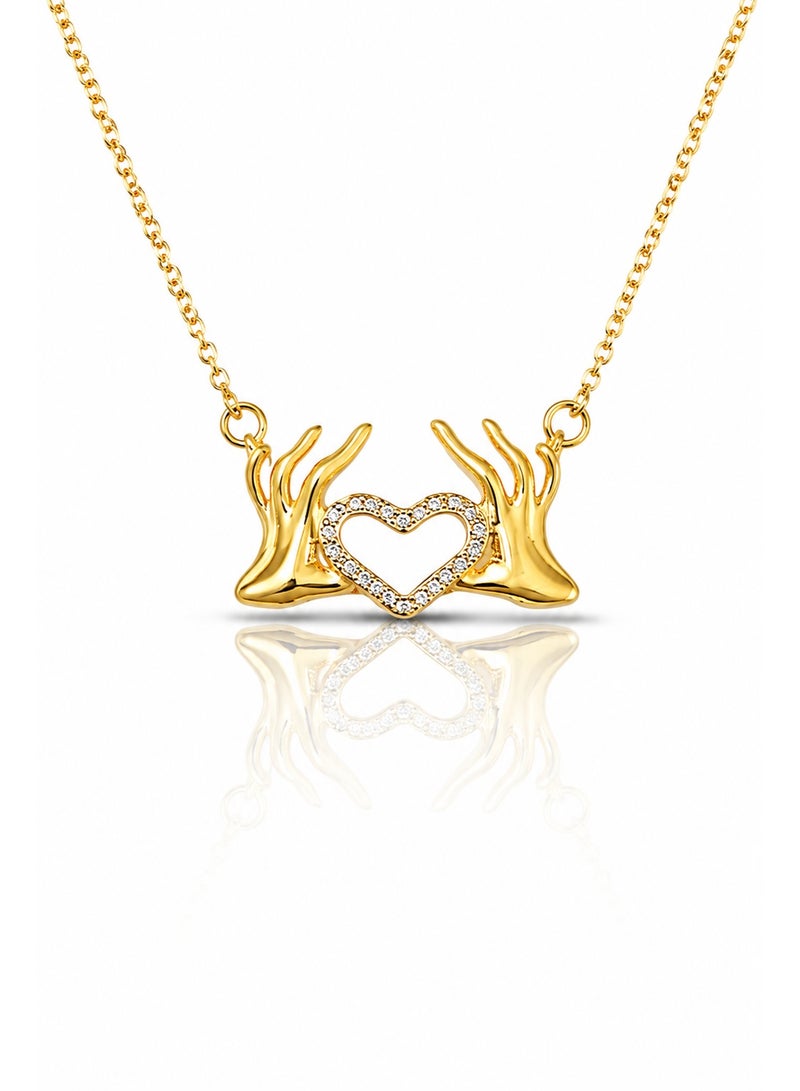 RAFAL Holding Hands & Heart Pendant Necklace for Women – Elegant Gold-Plated Luxury Dainty Chain, Premium Sophisticated Romantic Jewelry for Special Occasions, Birthdays & Luxury Gifting - Image 1