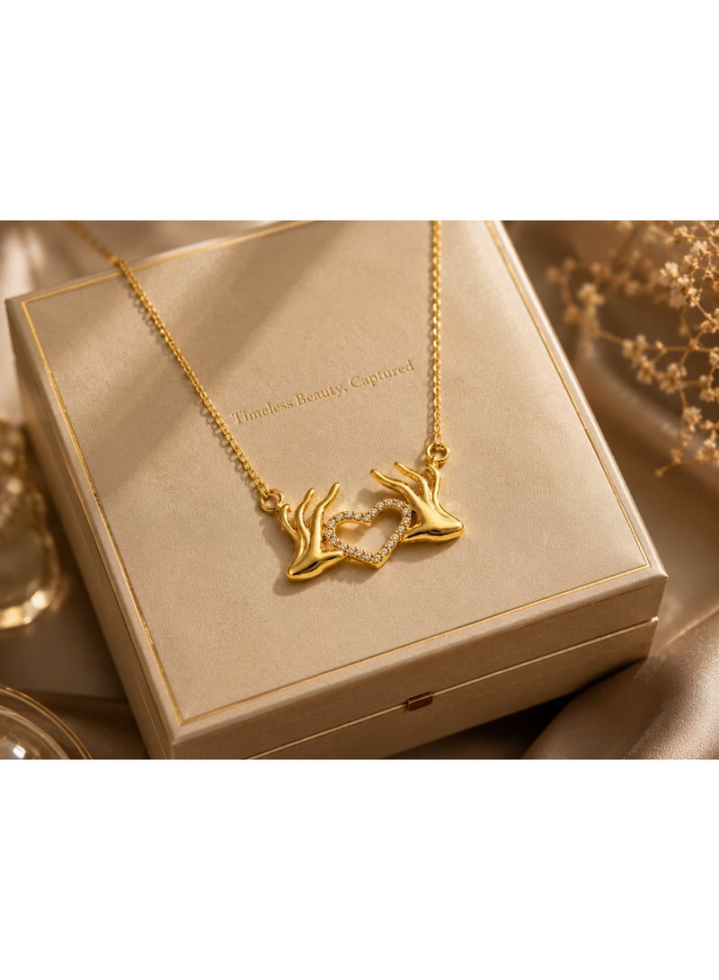RAFAL Holding Hands & Heart Pendant Necklace for Women – Elegant Gold-Plated Luxury Dainty Chain, Premium Sophisticated Romantic Jewelry for Special Occasions, Birthdays & Luxury Gifting - Image 2
