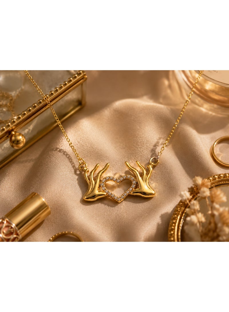 RAFAL Holding Hands & Heart Pendant Necklace for Women – Elegant Gold-Plated Luxury Dainty Chain, Premium Sophisticated Romantic Jewelry for Special Occasions, Birthdays & Luxury Gifting - Image 3