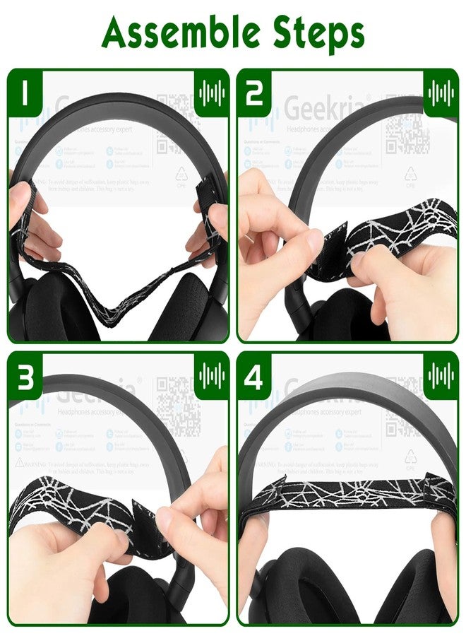 Geekria Flex Fabric Headband Pad Compatible with SteelSeries Arctis 5, Arctis 3 Headphones, Replacement Band Repair Part (Black + White) - Image 4