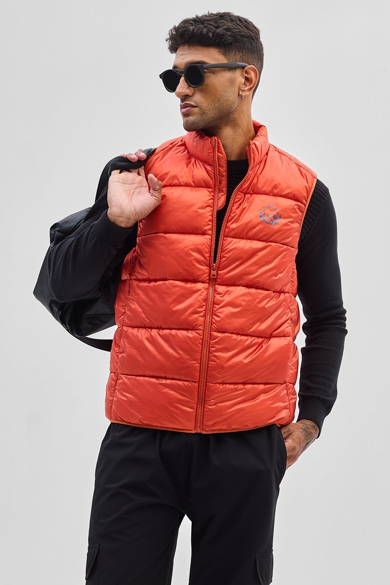 SNITCH Orange Sleeveless Puffer Vest - Image 2