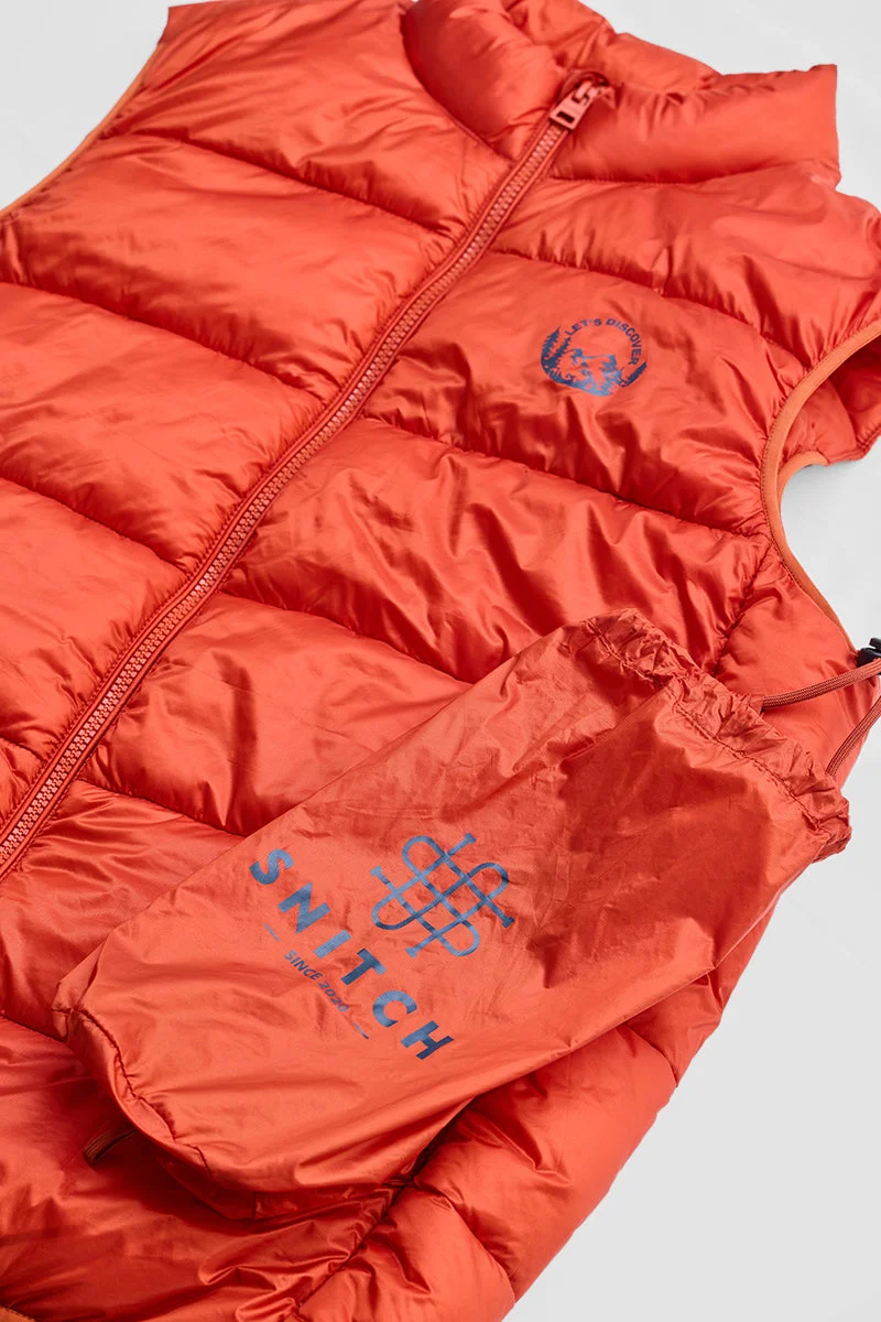 SNITCH Orange Orange Sleeveless Puffer Vest for Men | Best Price UAE