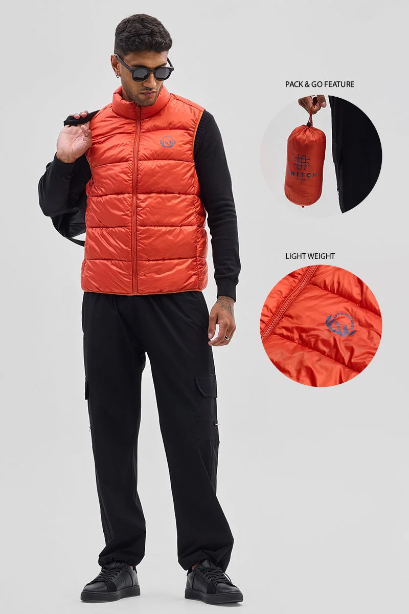 SNITCH Orange Orange Sleeveless Puffer Vest for Men | Best Price UAE