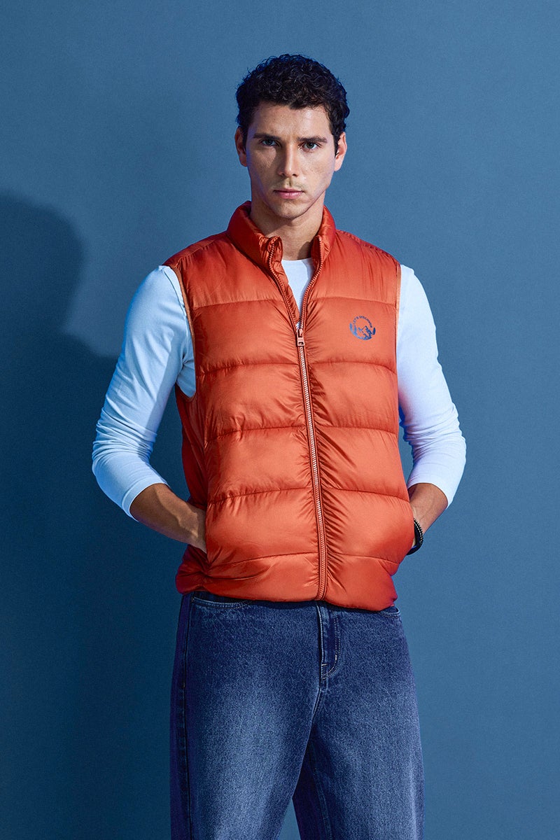 SNITCH Orange Sleeveless Puffer Vest - Image 1