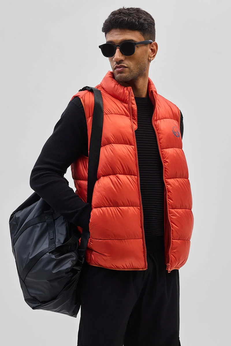SNITCH Orange Orange Sleeveless Puffer Vest for Men | Best Price UAE