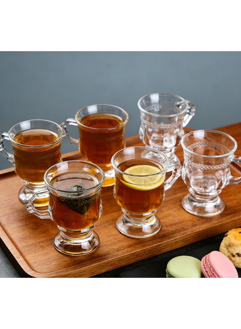 طقم أكواب شاي مكون من 6 قطع، أكواب شاي تركية بمقبض، أكواب قهوة زجاجية للمشروبات الساخنة والباردة، 128 مل - Image 1