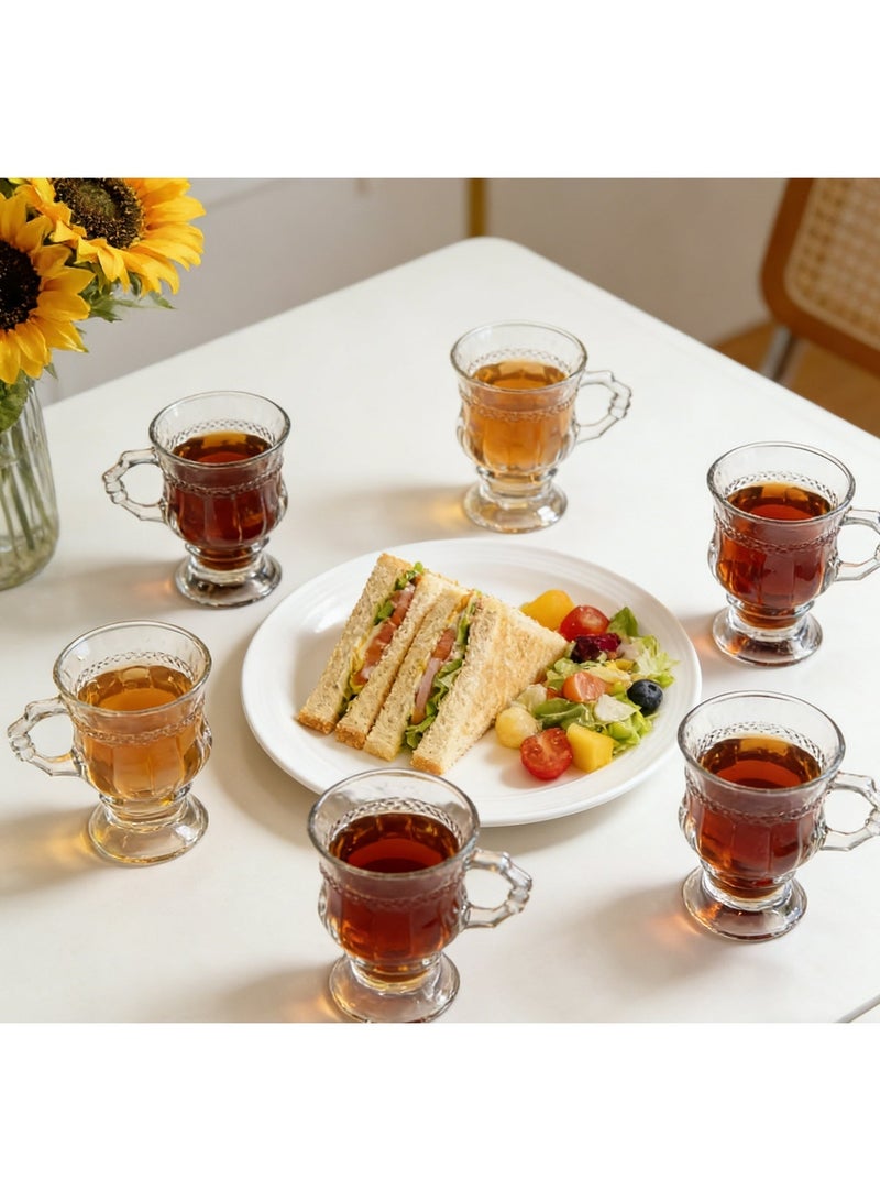 طقم أكواب شاي مكون من 6 قطع، أكواب شاي تركية بمقبض، أكواب قهوة زجاجية للمشروبات الساخنة والباردة، 128 مل - Image 2