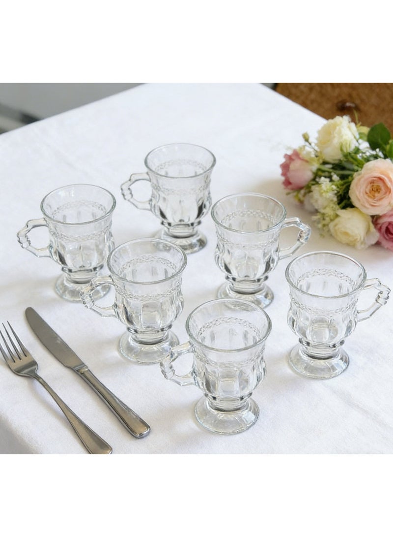 طقم أكواب شاي مكون من 6 قطع، أكواب شاي تركية بمقبض، أكواب قهوة زجاجية للمشروبات الساخنة والباردة، 128 مل - Image 4