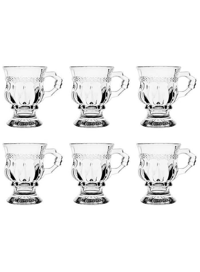 Tea Glasses Set of 6, Turkish Tea Cups with Handle,  Glass Coffee Mugs for Hot Cold Beverages Drinks,128ml - Image 1