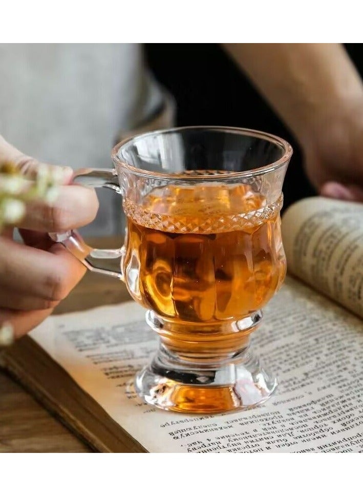 Tea Glasses Set of 6, Turkish Tea Cups with Handle,  Glass Coffee Mugs for Hot Cold Beverages Drinks,128ml - Image 3