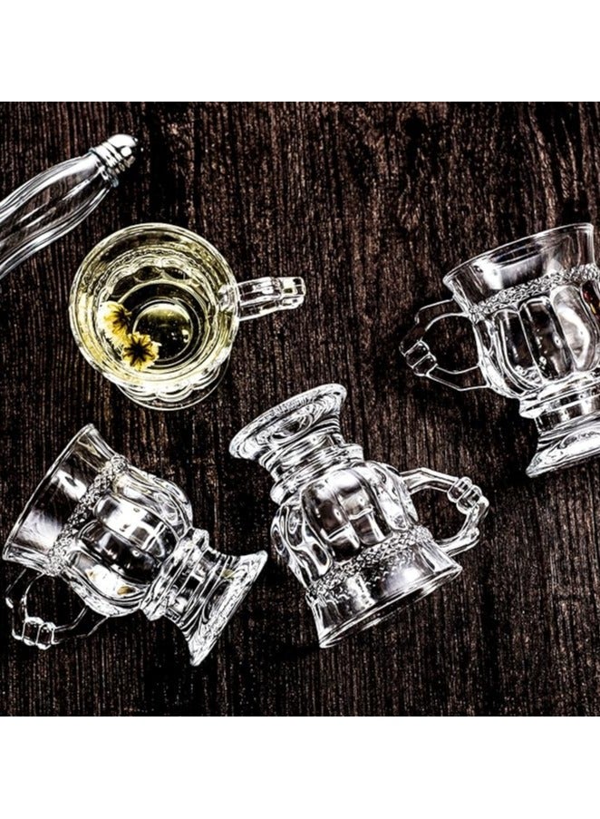 Tea Glasses Set of 6, Turkish Tea Cups with Handle,  Glass Coffee Mugs for Hot Cold Beverages Drinks,128ml - Image 4