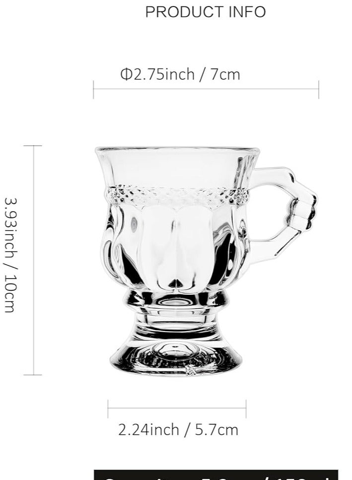 Tea Glasses Set of 6, Turkish Tea Cups with Handle,  Glass Coffee Mugs for Hot Cold Beverages Drinks,128ml - Image 5