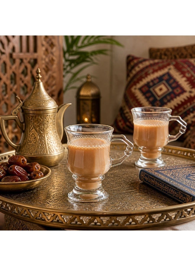 طقم أكواب شاي بمقبض (6 قطع)، سعة 128 مل، مناسب للشاي العربي والتركي؛ أكواب شفافة مقاومة للحرارة مخصصة لشاي الكرك والشاي الأسود والإسبريسو والقهوة والعصائر، بتصميم على شكل زهرة التوليب. - Image 3