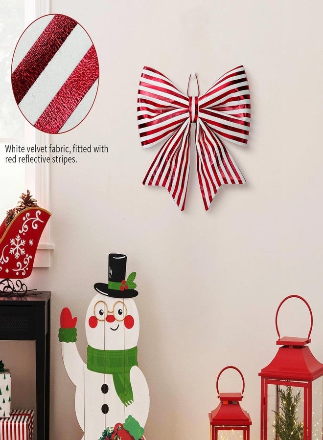 Kunjocy Christmas Tree Bow Decorations, Large Red White Striped Shiny Bows for Xmas Tree Topper Ornaments, Wreaths, Indoor Outdoor Decor, 14x14 Inch (Red White) - Image 3