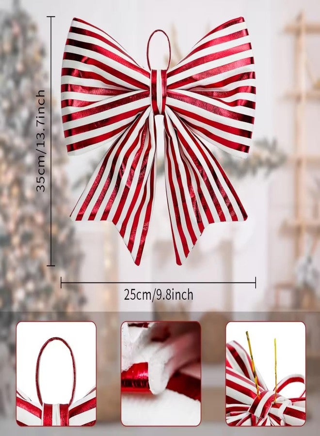 Kunjocy Christmas Tree Bow Decorations, Large Red White Striped Shiny Bows for Xmas Tree Topper Ornaments, Wreaths, Indoor Outdoor Decor, 14x14 Inch (Red White) - Image 2