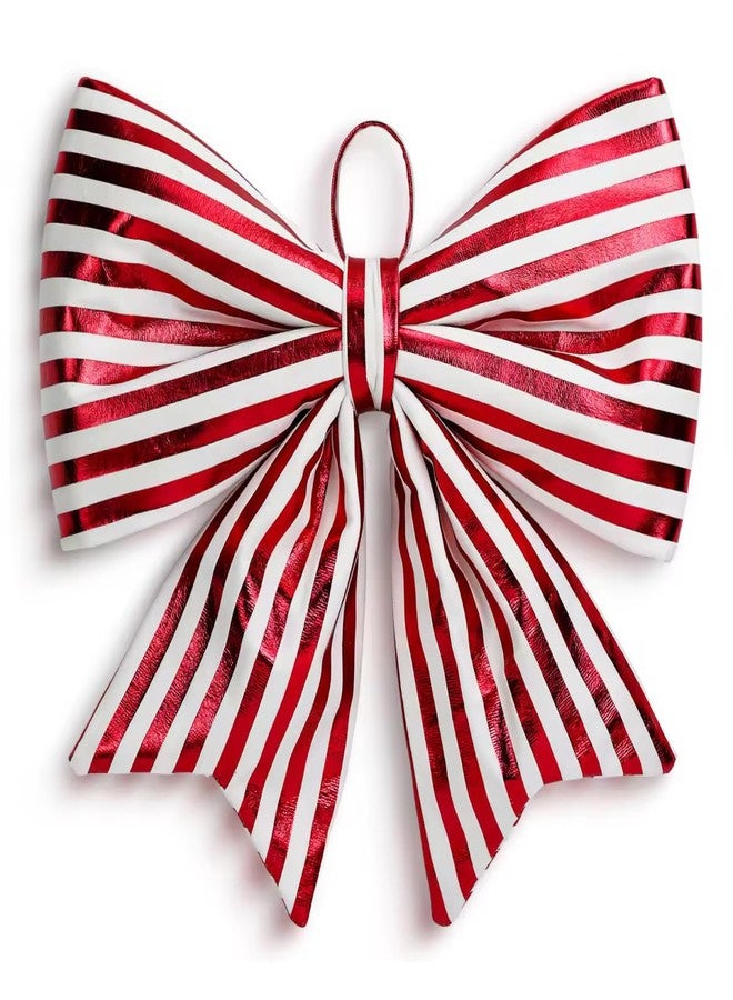 Kunjocy Christmas Tree Bow Decorations, Large Red White Striped Shiny Bows for Xmas Tree Topper Ornaments, Wreaths, Indoor Outdoor Decor, 14x14 Inch (Red White) - Image 1