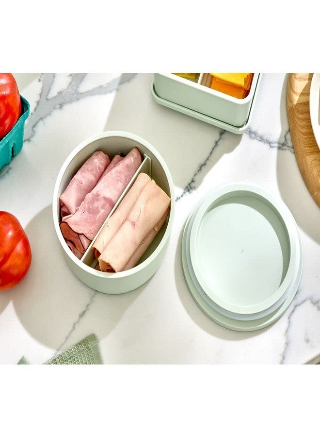 إنترديزاين علبة تخزين طعام دائرية صغيرة مقسمة من البلاستيك المعاد تدويره من iDesign، مناسبة للثلاجة والفريزر، مع غطاء، 6.71 بوصة × 6.71 بوصة × 2.5 بوصة، لون أخضر فاتح - Image 5